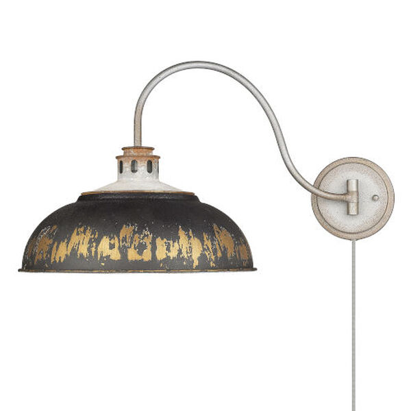 Kinsley Aged Galvanized Steel One-Light Articulating Wall Sconce with Antique Black Shade, image 5